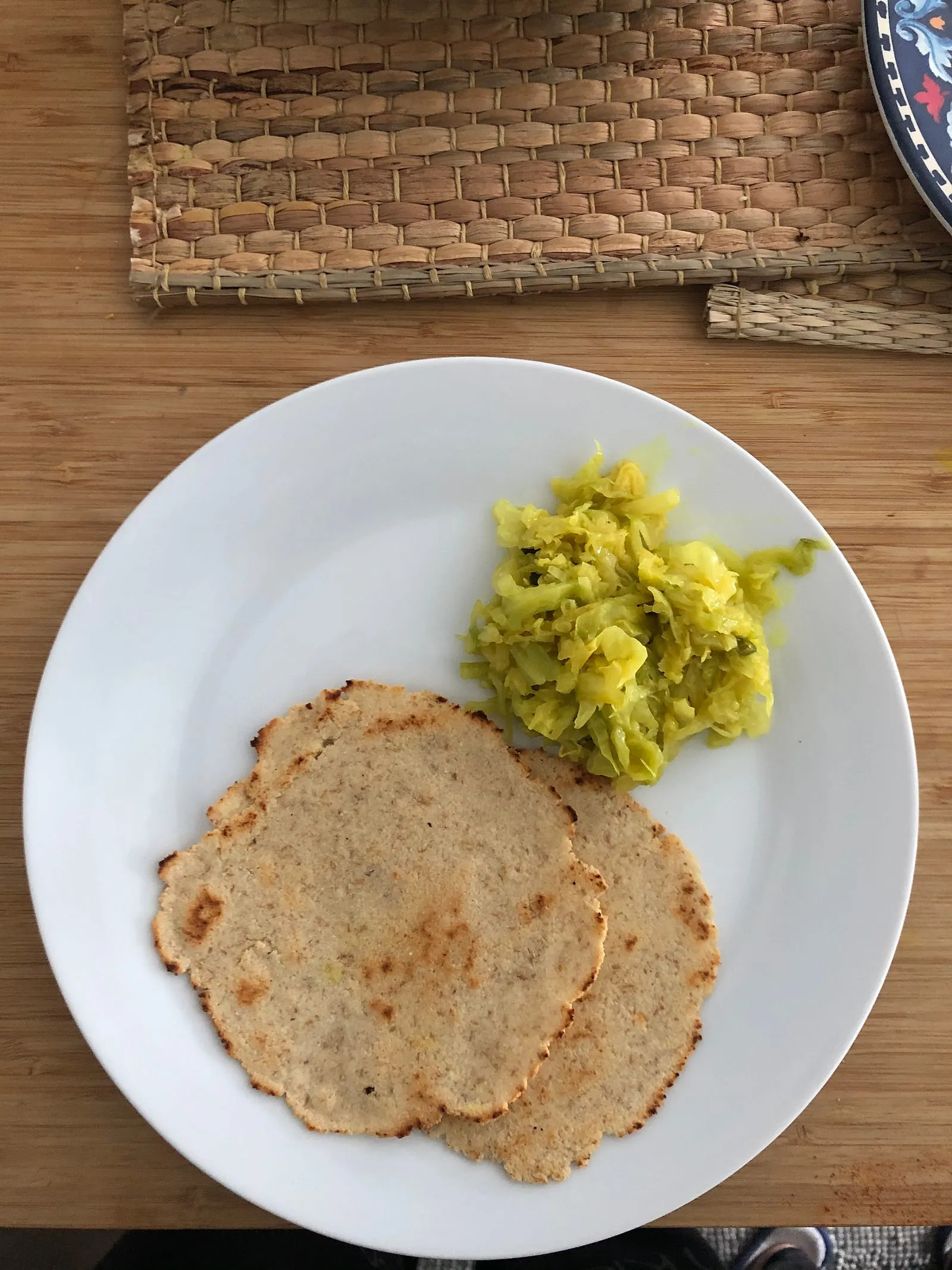 Almond flour roti with cabbage curry